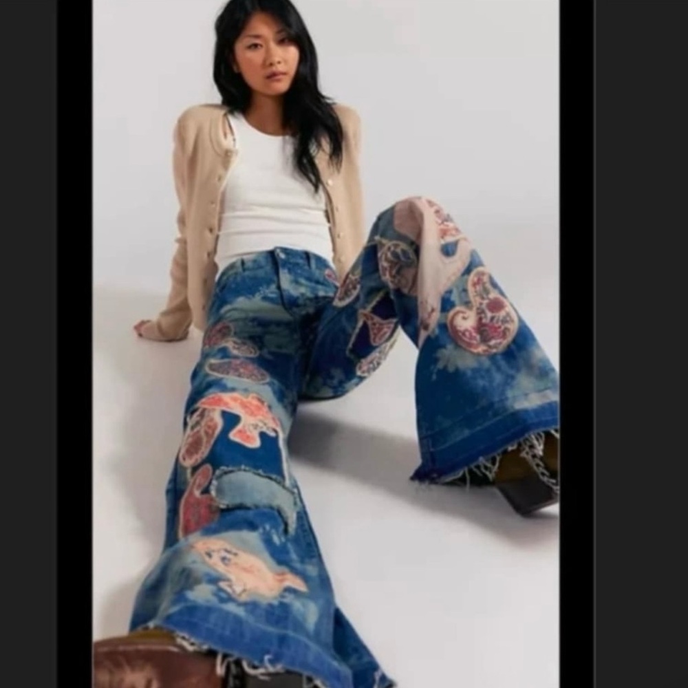 NWT Free People We The Free Flying High Patched Jeans - Picture 2 of 3